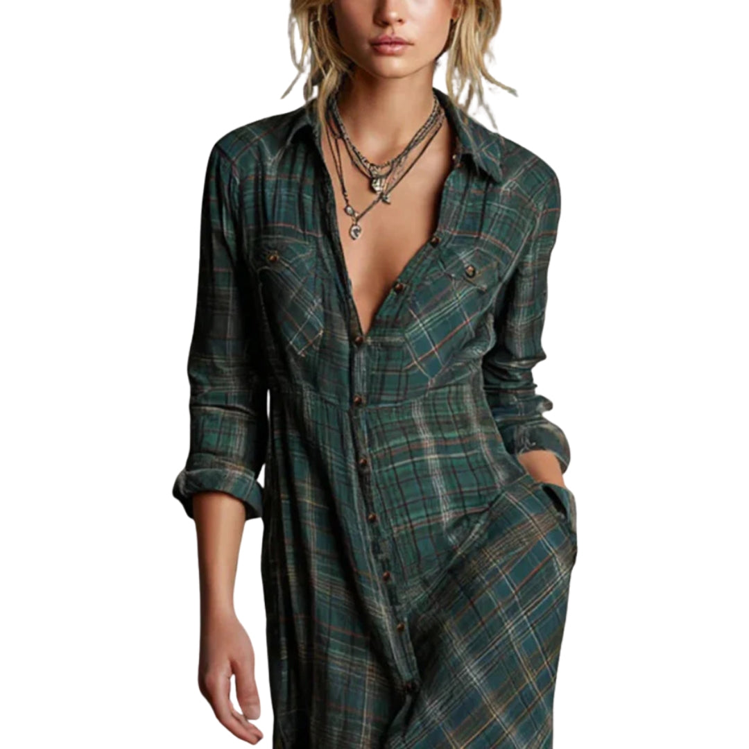 Roxanne | Robe-Chemise Maxi Carreaux